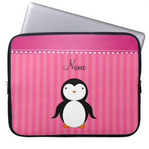 Personalisierte Namenspenguinrosastreifen Laptopschutzhülle