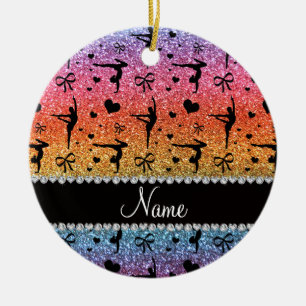 Personalisierte Namensregenbogen-Glittergymnastik Keramik Ornament