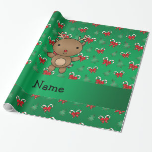 Personalisierte Namensrengrün-Zuckerstangebögen Geschenkpapier