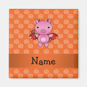 Personalisierte Namensteufelschwein-Orangenkürbis Magnet