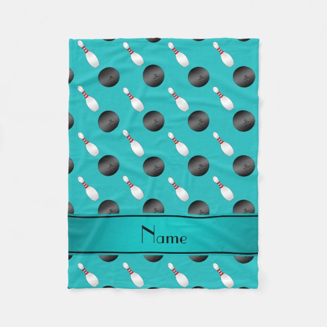 Personalisierte Namenstürkis-Bowlings-Ball-Buttone Fleecedecke (Vorderseite)