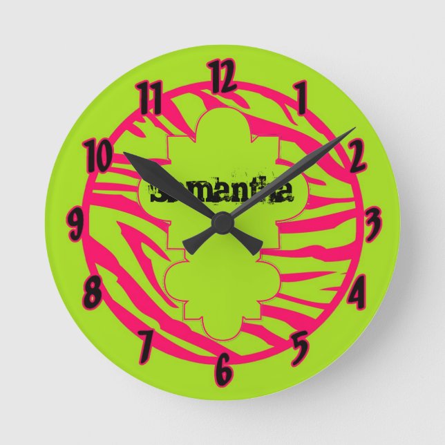 Personalisierte Namensuhr Hot Pink Limon Zebra Pri Runde Wanduhr (Vorderseite)