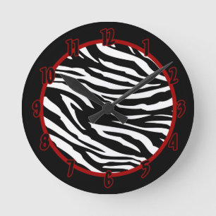 Personalisierte Namensuhr Schwarz Weiß Zebra Druck Runde Wanduhr