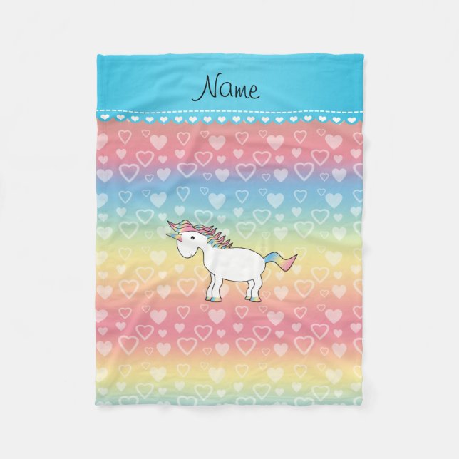 Personalisierte Namensunicornregenbogenherzen Fleecedecke (Vorderseite)