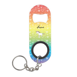 Personalisierte Namensunicornregenbogenherzen Schlüsselbund Flaschenöffner