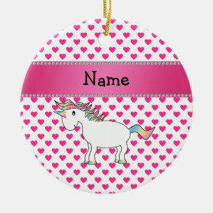 Personalisierte Namensunicornrosaherzen Keramikornament