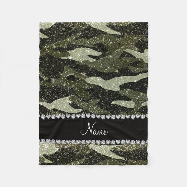 Personalisierte Namenswaldgrün-Glittertarnung Fleecedecke (Vorderseite)