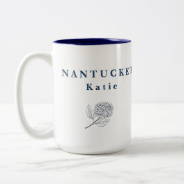 Personalisierte Nantucket-Typografie Hydrangea Zweifarbige Tasse