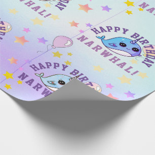 Personalisierte Narwal-Star-Party Lila Blau Ombre Geschenkpapier