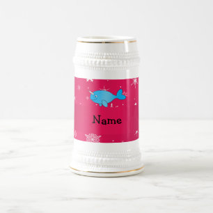 Personalisierte narwhal rosa Namensschneeflocken Bierglas