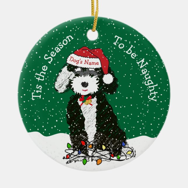 Personalisierte Naughty Bernedoodle Keramik Keramik Ornament (Vorne)