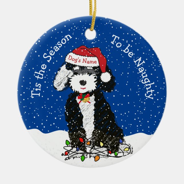 Personalisierte Naughty Bernedoodle Keramik Keramik Ornament (Vorne)