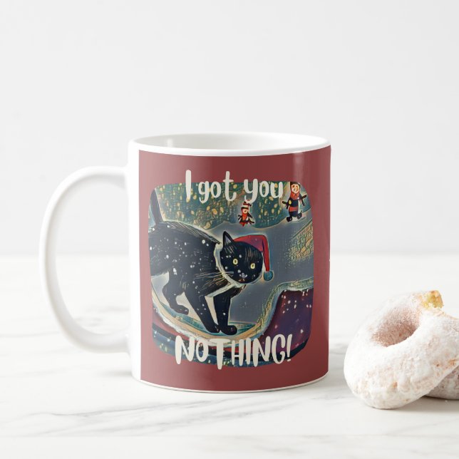 Personalisierte naughty Black Cat Sled Funny Xmas Kaffeetasse (Mit Donut)
