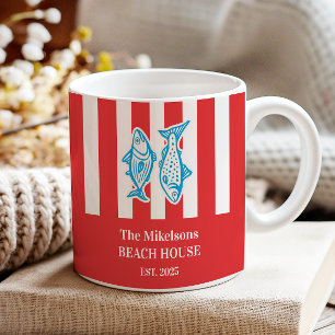 Personalisierte Nautical Red Sardine Streifen Zweifarbige Tasse