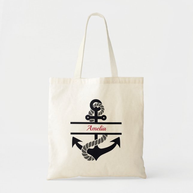Personalisierte Nautical Tote Bag mit Ankerstift Tragetasche (Vorne)