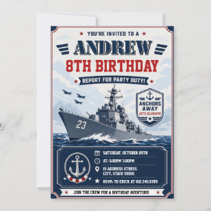Personalisierte Navy-Armee-Schiff-Geburtstagsfeier Einladung