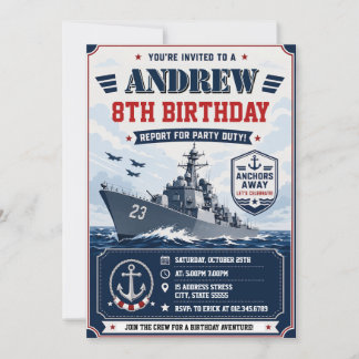 Personalisierte Navy-Armee-Schiff-Geburtstagsfeier Einladung