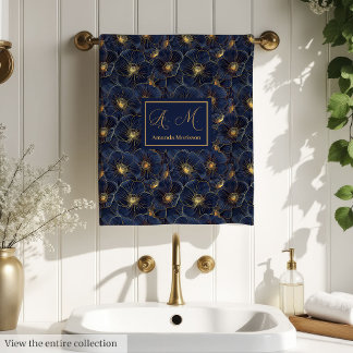 Personalisierte Navy-Badehandtücher mit goldenem f Badhandtuch Set