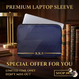 Personalisierte Navy Blau & Gold Blitz-Monogramm Laptopschutzhülle
