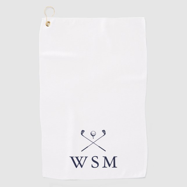 Personalisierte Navy Blau Monogramm Golfschläger Golfhandtuch (Vorderseite)