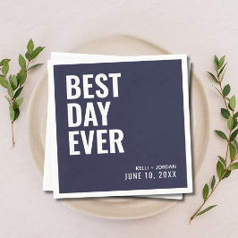 Personalisierte Navy Blue Best Day Ever Wedding Serviette