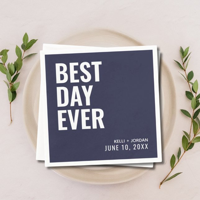 Personalisierte Navy Blue Best Day Ever Wedding Serviette (Personalized Navy Blue Best Day Ever Wedding Napkins
)