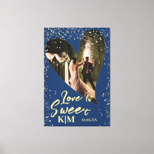 Personalisierte Navy Blue Gold Liebe ist süße Hoch Leinwanddruck