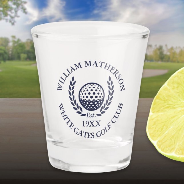 Personalisierte Navy Blue Golfclub-Name Schnapsglas (Personalized Navy Blue Golf Club Name Shot Glass)