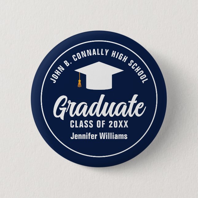 Personalisierte Navy Blue Graduation Party Button (Vorderseite)