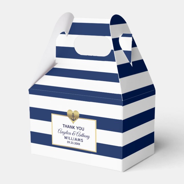 Personalisierte Navy Blue Nautical Heart Wedding Geschenkschachtel (Vorderseite)