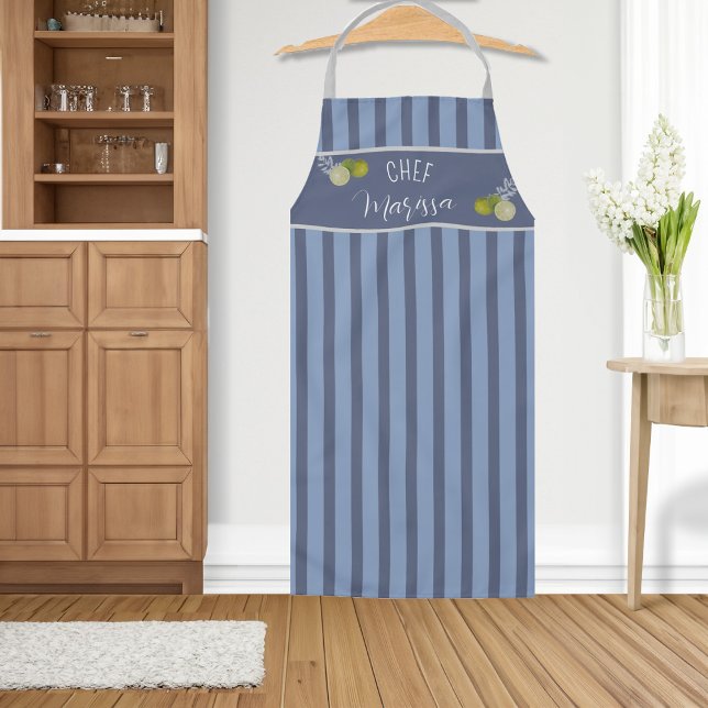 Personalisierte Navy Blue Striping Koch Schürze (Personalized Navy Blue Striped Chef Apron)
