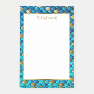Personalisierte Navy Blue und Gold Mermaid Scales Post-it Klebezettel