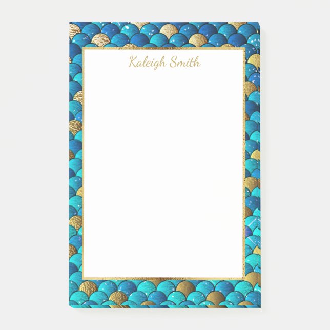 Personalisierte Navy Blue und Gold Mermaid Scales Post-it Klebezettel (Vorderseite)