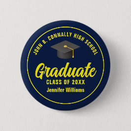 Personalisierte Navy Blue Yellow Graduation Party Button