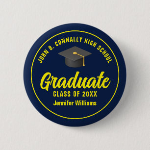 Personalisierte Navy Blue Yellow Graduation Party Button