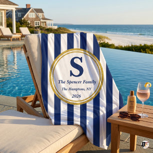 Personalisierte Navy Cabana Stripe Gold Monogramm Strandtuch