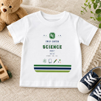 Personalisierte Navy-Grün-Wissenschaftsschulhülle Baby T-shirt