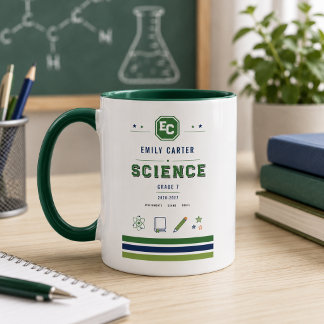 Personalisierte Navy-Grün-Wissenschaftsschulhülle Tasse