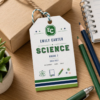 Personalisierte Navy-Grün-Wissenschaftsschulmappe Geschenkanhänger