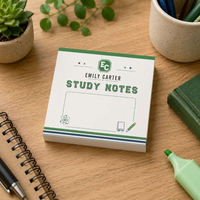 Personalisierte Navy-Grün-Wissenschaftsschulmappe Post-it Klebezettel (Personalized Navy Green Science School Cover Post-it Notes
)