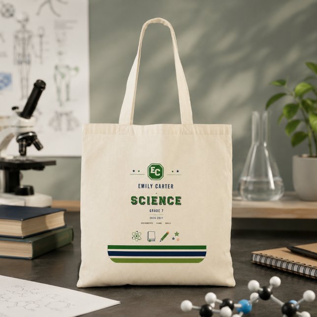 Personalisierte Navy-Grün-Wissenschaftsschulmappe Tragetasche (Personalized Navy Green Science School Cover Tote Bag
)