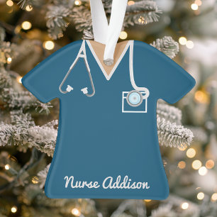 Personalisierte Navy Krankenschwester OP-Kleidung Ornament
