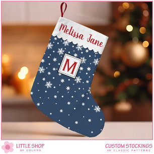 Personalisierte Navy-Schneeflocken Monogramm Kleiner Weihnachtsstrumpf