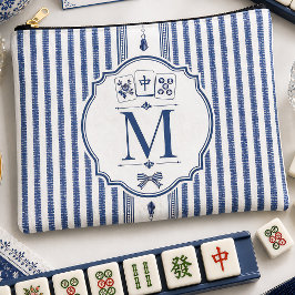 Personalisierte Navy-Seersucker-Mahjong-Kacheltasc Zubehörtasche