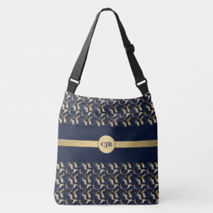Personalisierte Navy- und Gold-Abstrakt Tragetaschen Mit Langen Trägern