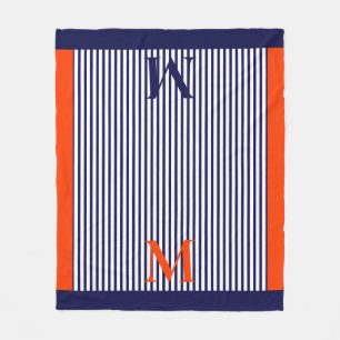 Personalisierte Navy und Orange Nautic Ästhetik Fleecedecke