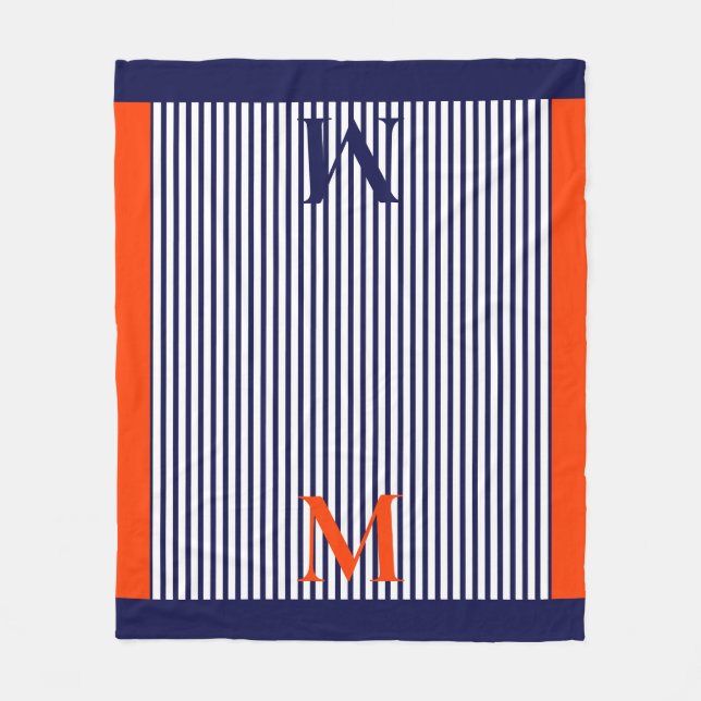Personalisierte Navy und Orange Nautic Ästhetik Fleecedecke (Vorderseite)