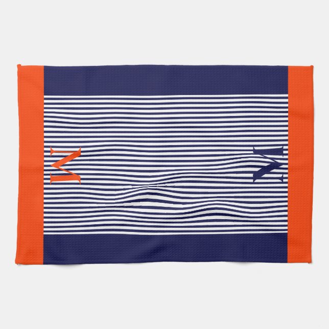 Personalisierte Navy und Orange Nautic Ästhetik Geschirrtuch (Horizontal)