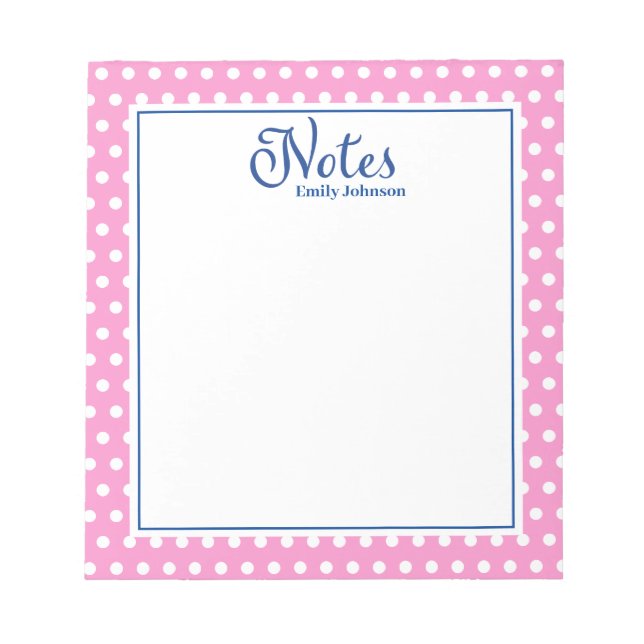 Personalisierte Navy und rosa Polka Dot Notepad Notizblock (Vorderseite)