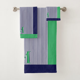Personalisierte Navy und Sea Green Ästhetik Badhandtuch Set